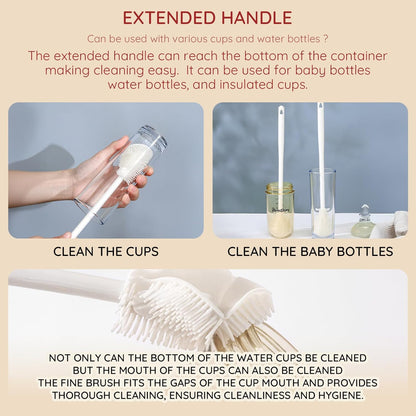 4PCS 360° Flexible Silicone Bottle Brush with Long Handle Soft Bristle Baby Bottle Brush Cleaner for Narrow Neck Water Bottles Straws Jars Deep Cleaning Brush Set 2025 New Bottle Cleaning Brush