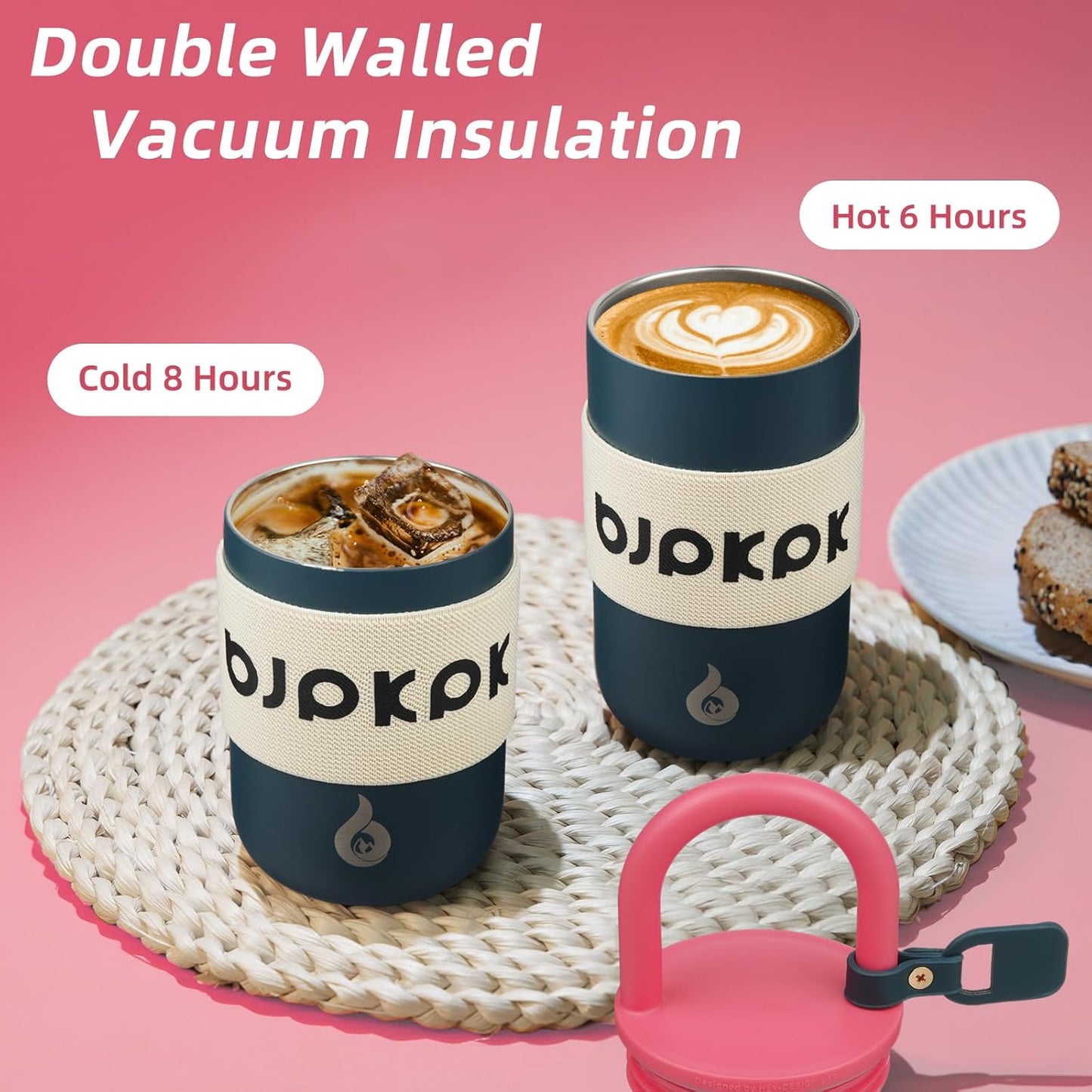 BJPKPK 13oz Insulated Stainless Steel Loop Tumbler With Lid And Handle Travel Coffee Mug Thermal Cup,Latte