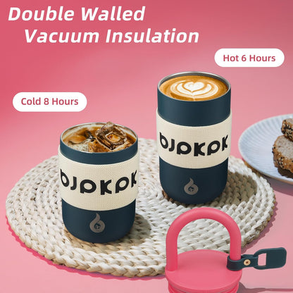 BJPKPK 13oz Insulated Stainless Steel Loop Tumbler With Lid And Handle Travel Coffee Mug Thermal Cup,Latte