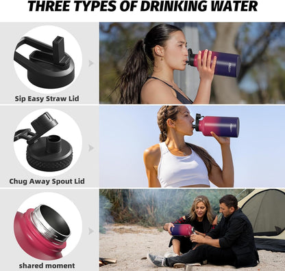 40oz Insulated Water Bottle (Cold for 48 Hrs),BPA Free&Leak Proof,Stainless Steel Water Flask,Water Jug with Straw Spout Lids for Gym,Hiking,Travel,Black Blue