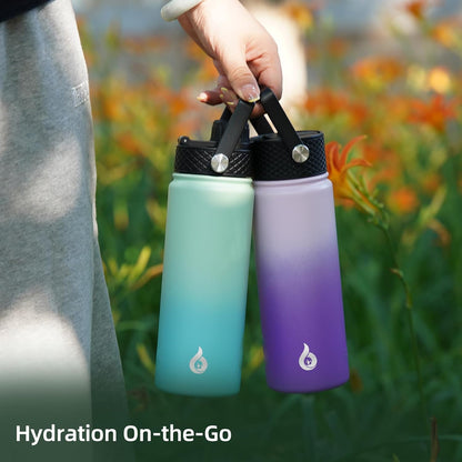 BJPKPK Insulated Water Bottles with Straw Lid, 40oz Stainless Steel Water Bottles with 3 Lids, BPA Free Leakproof Thermo, Tumblers, Cups for Sports, Gym- Midnight - Colors A