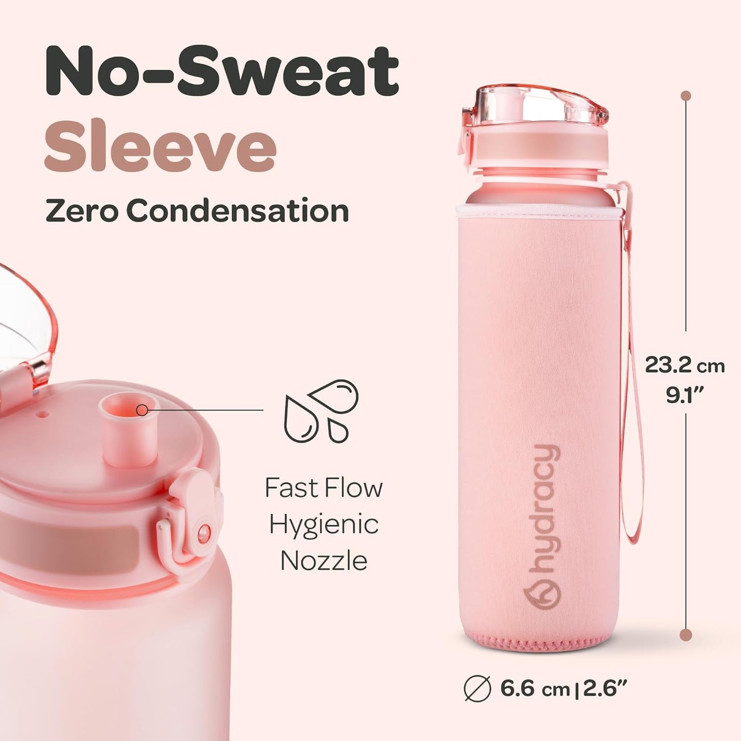 Hydracy Water Bottle with Time Marker -Large BPA Free Water Bottle & No Sweat Sleeve -Leak Proof Gym Bottle with Times to Drink - Ideal for Fitness Sports & Outdoors
