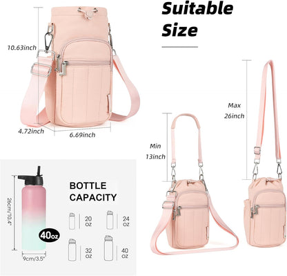 Rueesh Water Bottle Holder Bag with Adjustable Strap, Insulated Bottle Carrier Bag RFID Crossbody Sling Bag for Gym Walking