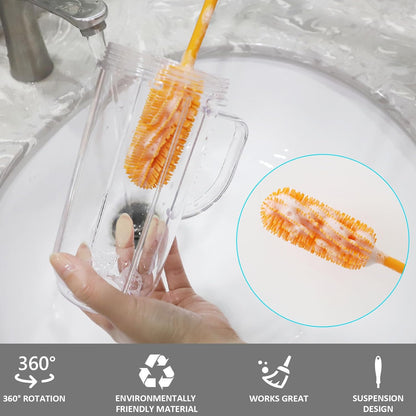Silicone Bottle Cleaning Brush with Long Handle, 12.5" Water Bottle Cleaner for Baby Bottles, Hydro Flask, Sports Bottle, Vase, Glassware, Perfect for Smaller Diameter Bottle Openings (One Pack)