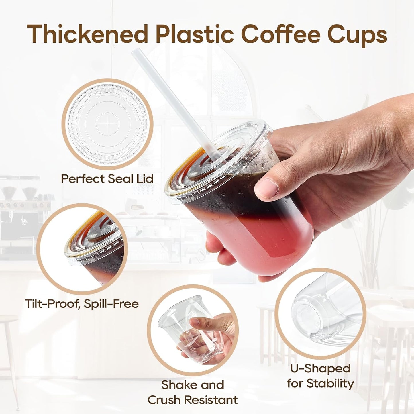 Vplus 100 Pack 12 oz Iced Coffee Cups with Lids, Disposable Plastic Cups with Lids and Straws for Cold Beverages, Juice, Milkshakes, Coffee Shops, Parties and Daily Use
