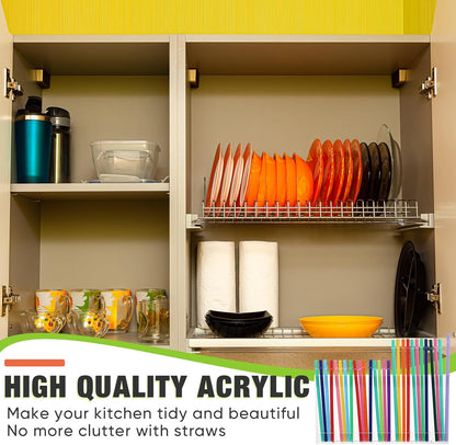 Qinyoung Acrylic Straw Holder for Cabinet Door with Double Sided Adhesive Tape Reusable Straw Organizer Tumbler Storage Kitchen Accessories Container for Counter Cupboard(Classic,Large,Transparent)
