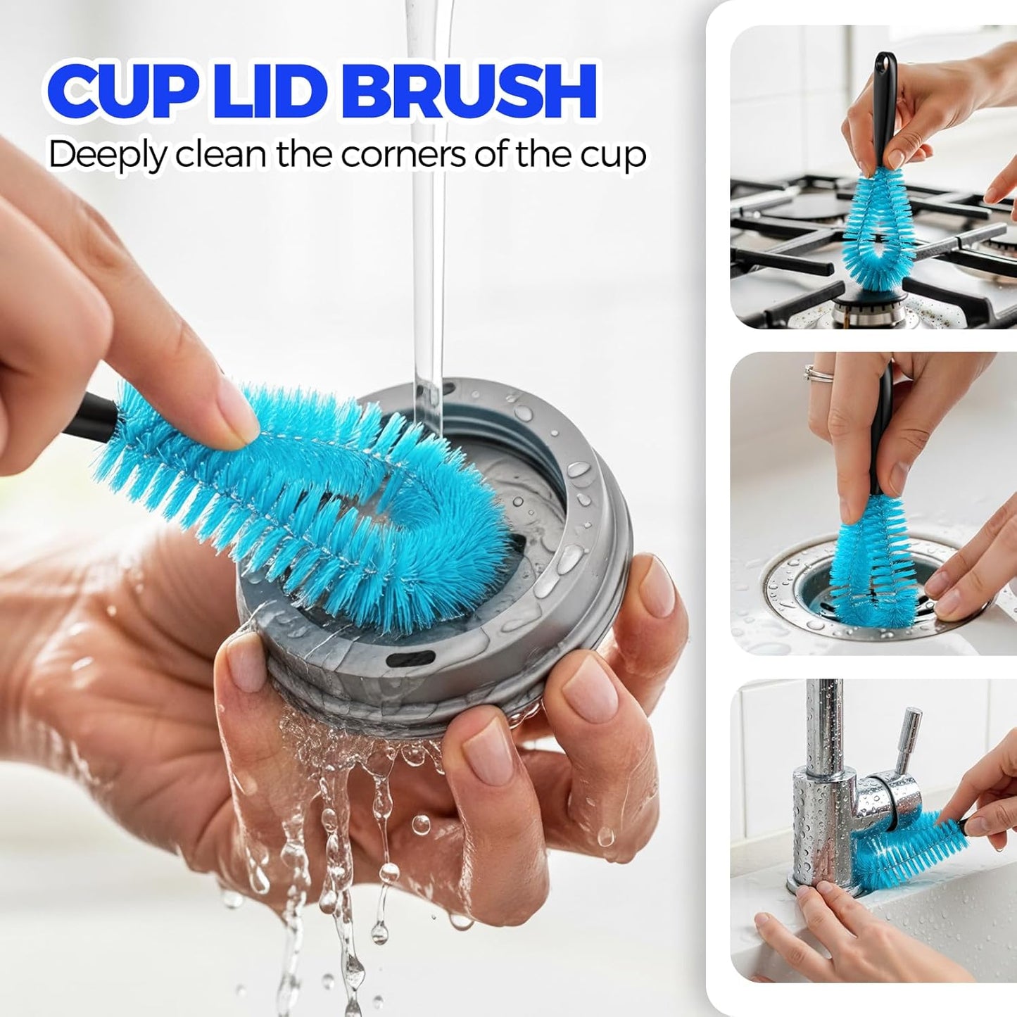 Holikme 6 Pack Bottle Brush Set, 14.5" Long Handle Stainless Steel Bottle Cleaner Brush, Long-Handled 6-in-1 Stainless Steel Bottle Brushes for Water Bottle, Cups, Abrasive Wheel Brushes, Blue
