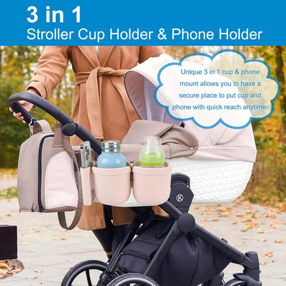 Accmor Stroller Cup Holder with Phone Holder, Bike Cup Holder, Universal Cup Holder for Uppababy Nuna Doona Strollers, 2-in-1 Cup Holder for Walker, Wheelchair, Scooter - Colors A