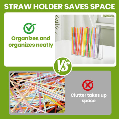 9.8” Large Acrylic Straw Holder for Cabinet Door - Reusable Straw Organizer Storage, Holds 80+ Straws, Ultra Sticky Adhesive Door Mounted, Kitchen Cabinet Accessories Container (Transparent)