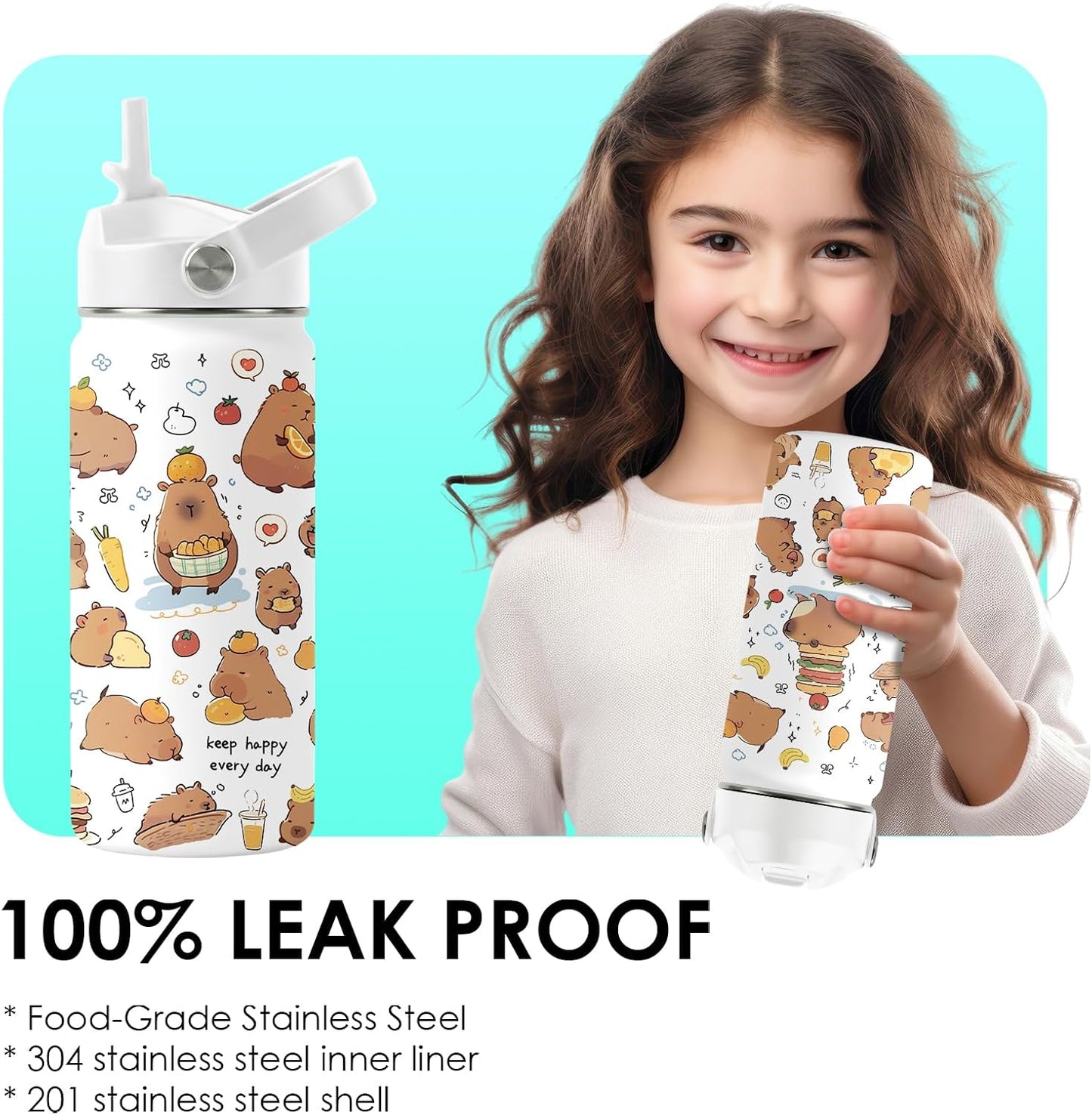 Strawberry Gifts for Kids - 16oz Pink Kids Water Bottle with Straw Lid, Stainless Steel Insulated Water Bottle, Leakproof, BPA-Free, for Girls, School, Strawberry Lover Children Birthday Gift Cup(1pc)