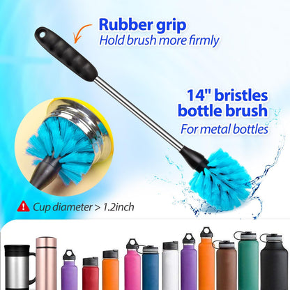 Holikme Bottle Brush Tube Cleaning Lab Set with Long Handle, Cup Cleaner for Washing Narrow Neck Beer Wine Decanter Pipes Lids Sinks Cap Covers, White