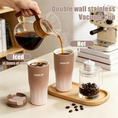 CHEERFUL GOAT Ceramic Lined Coffee Travel Tumbler - Stainless Steel Travel Mug with Ceramic Liner and Lid, 21 OZ Cup for Hot and Cold Beverages at Home or on the Go (Latte Ombre)