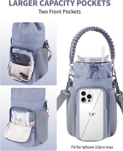 sportsnew Large Water Bottle Bag for 32/40/64oz Cup & Tumbler,Crossbody Insulated Cup Sleeve Bottle Holder Carrier with Strap