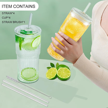 Luiaiog 20 oz Glass Cups with Lids and Straws – Single Reusable Tumbler, Thickened Shatter-Resistant Glass, Ideal for Iced Coffee, Smoothies, Cocktails, Juices – Elegant & Durable Drinkware