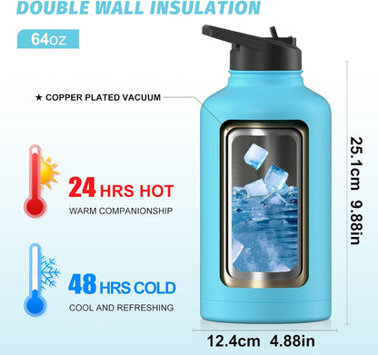 40oz Insulated Water Bottle (Cold for 48 Hrs),BPA Free&Leak Proof,Stainless Steel Water Flask,Water Jug with Straw Spout Lids for Gym,Hiking,Travel,Black Blue