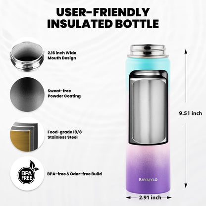 RAYMYLO One Gallon Water Bottle Insulated, Triple Walled Vacuum Stainless Steel (Cold for 48 Hrs), Leak Proof & Non-BPA, Large Water Flask Jug with Paracord Handle & Straw Spout Lids