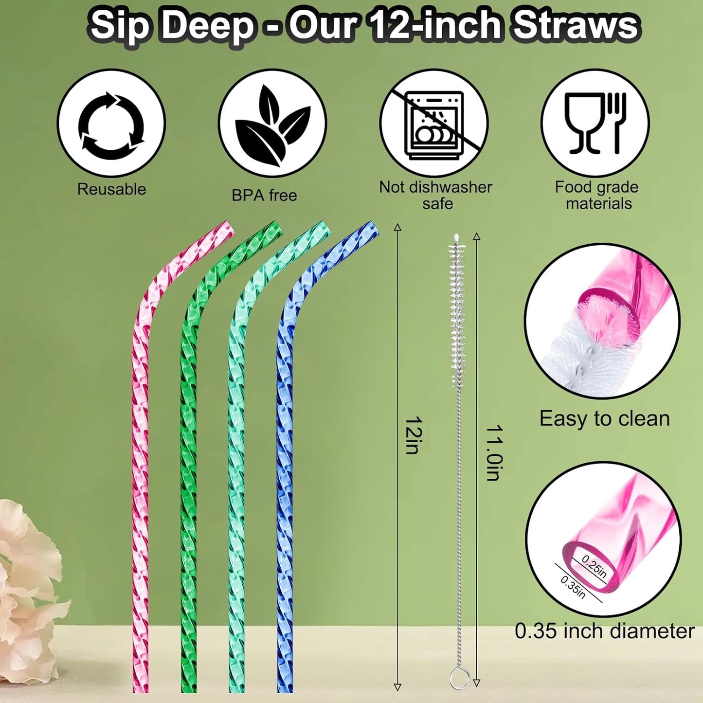 AIERSA 6 Pack Silicone Replacement Straws for Stanley 20 30 40oz Cup,Reusable Straws Compatible 40 oz Stanley Tumbler,Long Straw with Cleaning Brush for Stanley Cup Accessories