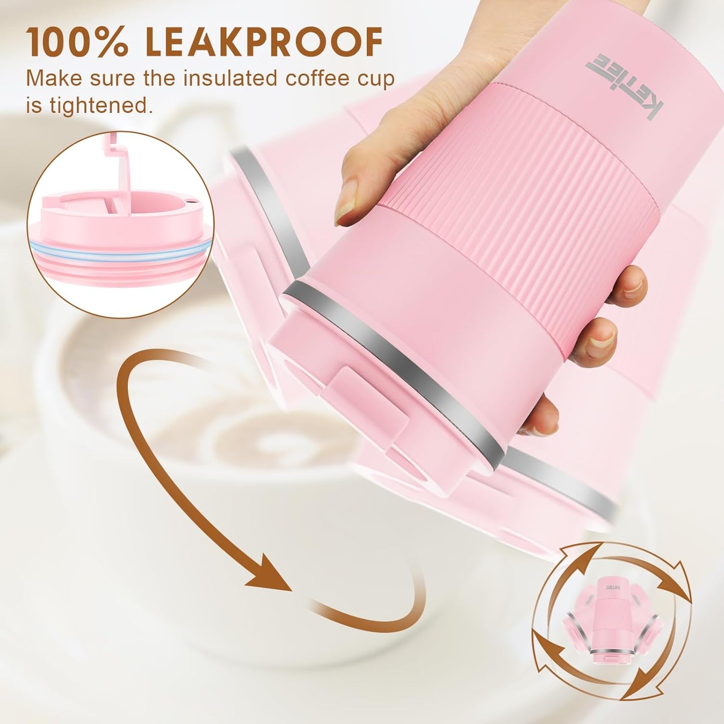 KETIEE Travel Coffee Mug Spill Proof 12oz, Insulated Travel Mug to Go, Reusable Coffee Cup with Seal Lid, Vacuum Stainless Steel Tumbler for Hot/Cold Drinks (Red)