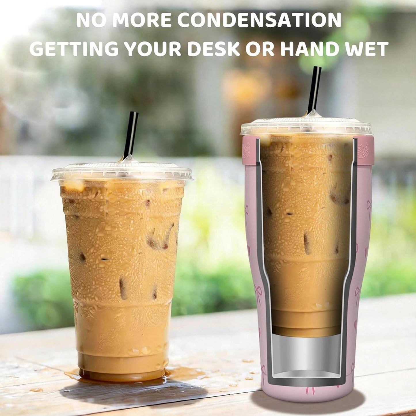 Universal Iced Coffee Sleeve,32oz Double Wall Stainless Steel Insulator Fits 16-32oz Starbucks/Dunkin/McDonalds Cups,Reusable Iced Coffee Cup Holder,Leak-Proof Tumbler for Hot,Cold Drink