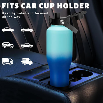 Insulated Water Bottle 40 oz - Fits in any Car Cup Holder, Keep Cold 48H Hot 24H, Stainless Steel Waterbottle Double Wall Flask with Straw, Pop-up Spout Lid, Paracord Handle, Carrier Bag