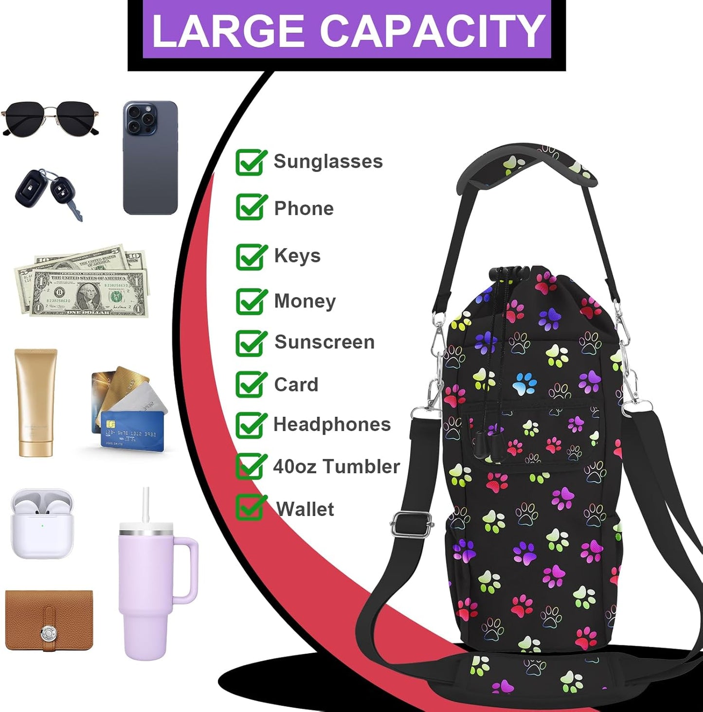 Water Bottle Carrier Bag with Phone Pocket for Stanley Cup 30/32/40 oz Tumbler with Adjustable Strap,Insulated Water Bottle Holder Pouch Crossbody Sling for Walking Travel