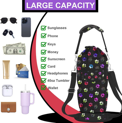 Water Bottle Carrier Bag with Phone Pocket for Stanley Cup 30/32/40 oz Tumbler with Adjustable Strap,Insulated Water Bottle Holder Pouch Crossbody Sling for Walking Travel