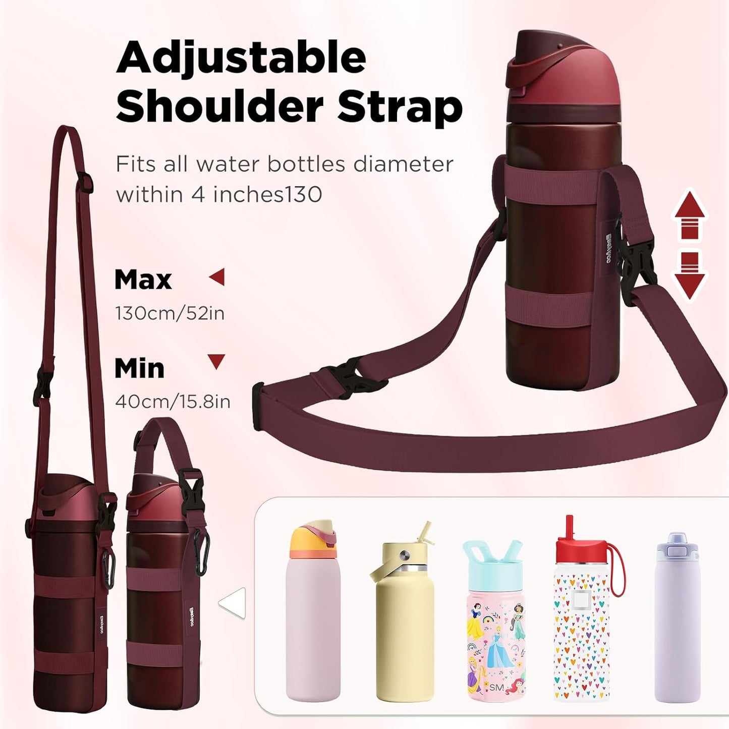 EasyAcc Water Bottle Holder Strap Sling, for Owala FreeSip 24 32 40 oz, Hydro Flask, Cirkul, Yeti, Stanley Flip, Universal Water Bottles, with Carabiner, for Walking Curise Travel (Bottle Excluded)