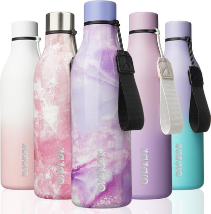 BJPKPK Insulated Water Bottles, 18 oz Stainless Steel Metal Water Bottle with Strap, BPA Free Leak Proof Jugs, Mugs, Flasks, Reusable Thermal Flasks for Sports & Travel, Black - Colors B