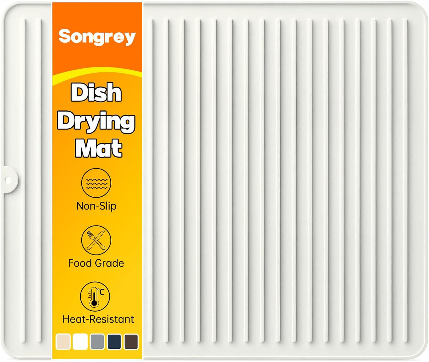 Songrey 12" x 6.5" Silicone Dish Drying Mat, Kitchen Counter Drying Pad for Sink Dishes or Under Rack, Multi-Use as Heat Resistant Trivet, Coffee Bar Mat