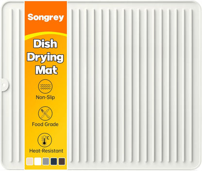 Songrey 12" x 6.5" Silicone Dish Drying Mat, Kitchen Counter Drying Pad for Sink Dishes or Under Rack, Multi-Use as Heat Resistant Trivet, Coffee Bar Mat