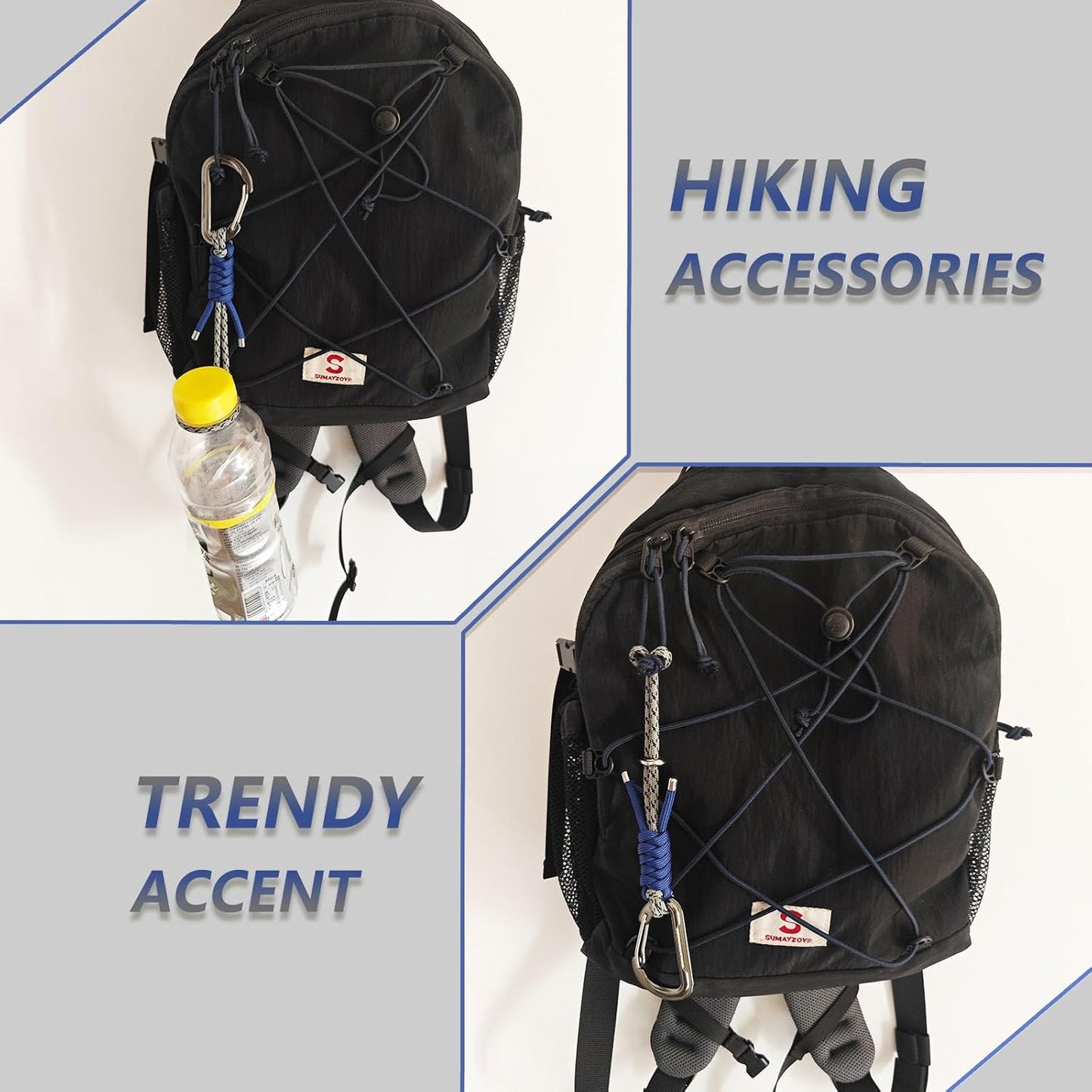 Paracord Keychain - Triangle/D-Shaped Carabiner Clip with Lanyard for Hanging Water Bottle, Key, Backpacks and More