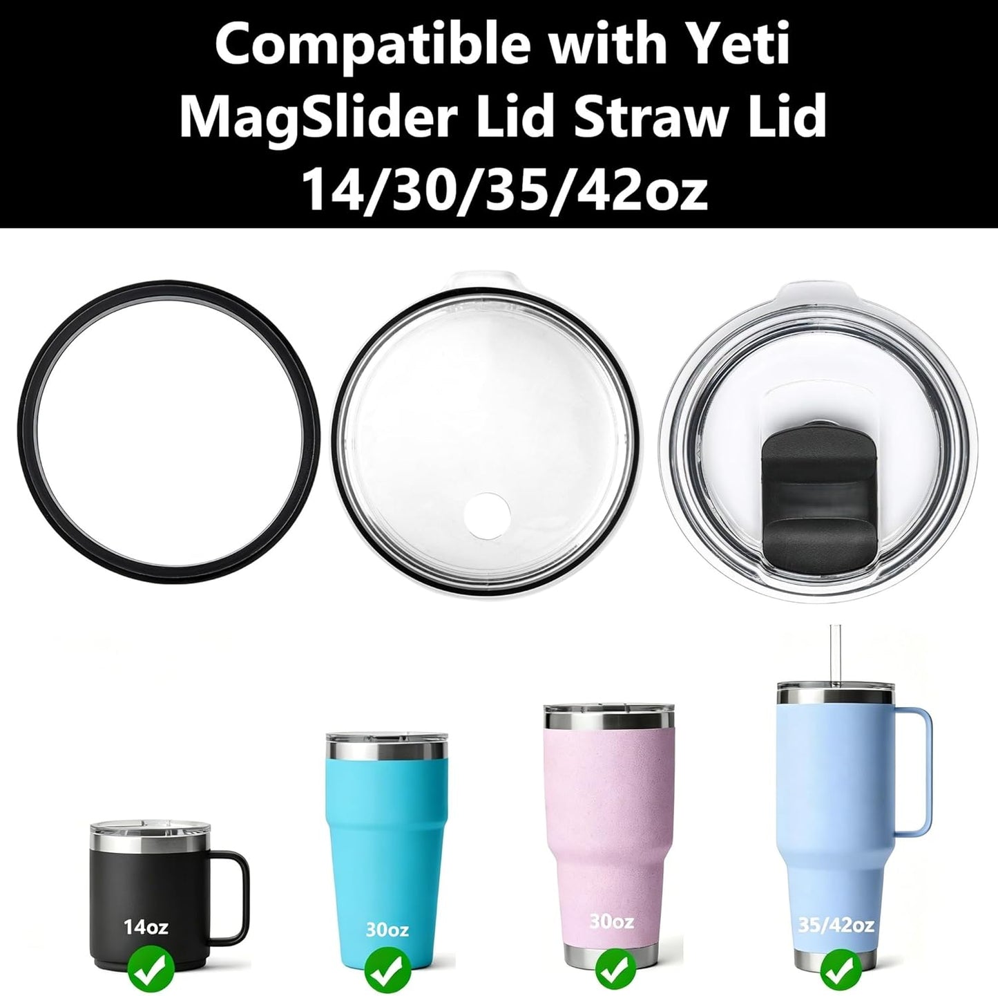 Rubber Seal for Yeti Magslider Lid 20oz 30oz,Silicone Gasket for Yeti Rambler Tumbler 20/30 oz,Leakproof Ring for Rambler Magslider,Rubber O-Ring Black 4pcs