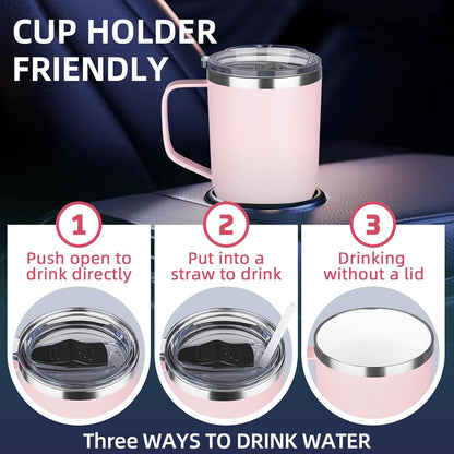 20 oz Insulated Coffee Mug with Ceramic Coating, Stainless Steel Travel Mug Tumbler with Handle Lid and Straw, Double Wall Leak-Proof Coffee Travel Mug Keeps Drink Hot and Cold (Black)