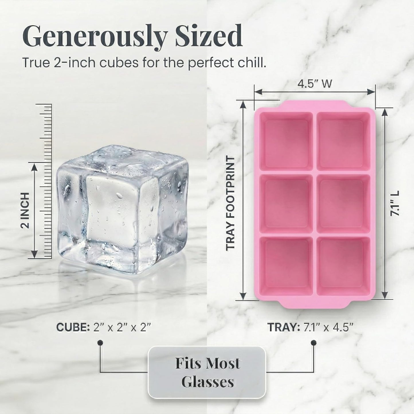 KitchFort Large Silicone Ice Cube Tray (2-Pack), Easy Release 2" Big Ice Cubes - Cocktail, Whiskey Ice Cubes Mold - Ice Trays for Freezer with Lid - Stackable Silicone Ice Tray - Black
