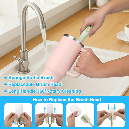 XANGNIER 5 Pcs Water Bottle Cleaner Brush Set for Owala 24oz/32oz/40oz Cup,Multifunctional Bottle Brush and Long Straw Cleaner Brush,Cleaning Kit for Owala/Stanley/Yeti Tumbler Cup Accessories