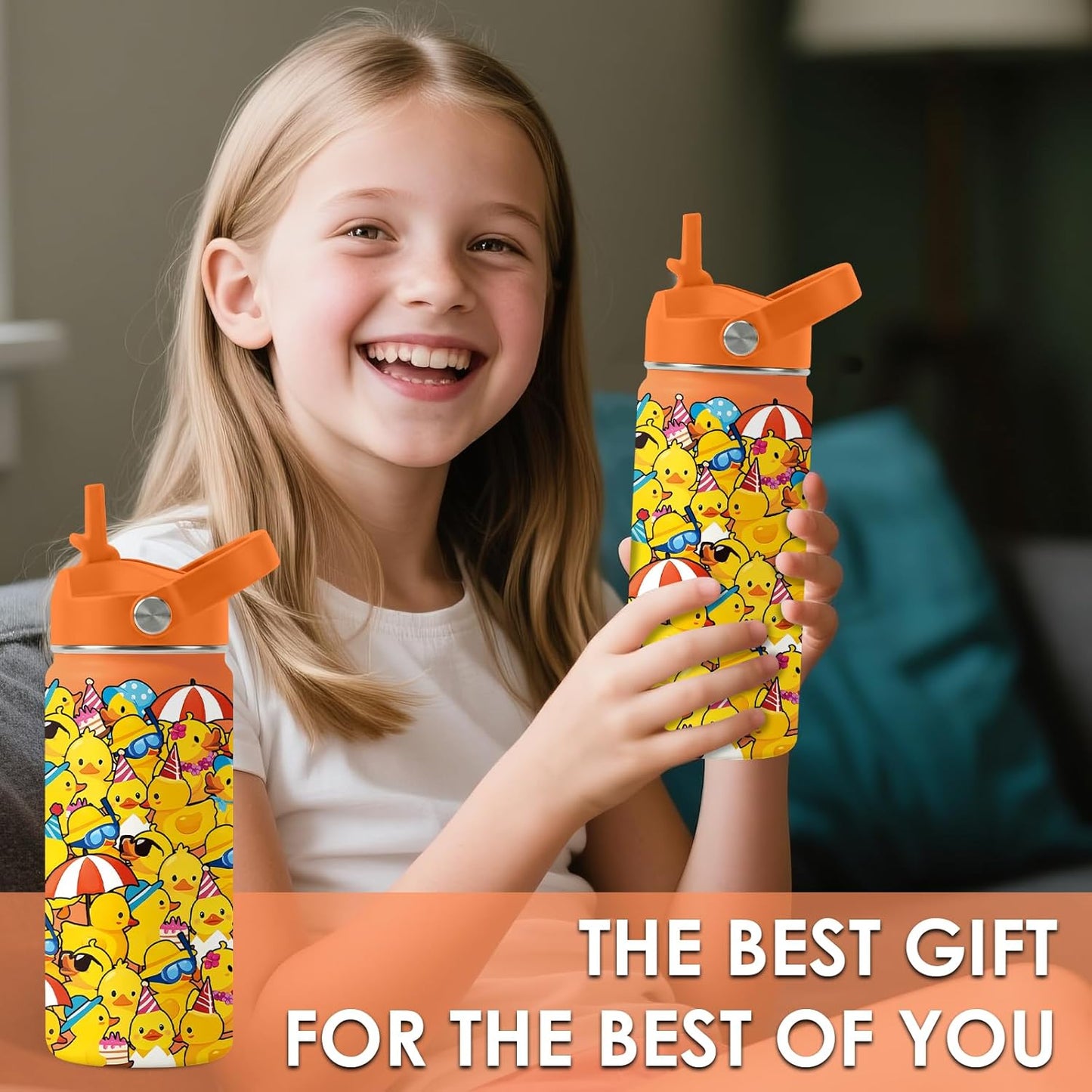 Strawberry Gifts for Kids - 16oz Pink Kids Water Bottle with Straw Lid, Stainless Steel Insulated Water Bottle, Leakproof, BPA-Free, for Girls, School, Strawberry Lover Children Birthday Gift Cup(1pc)