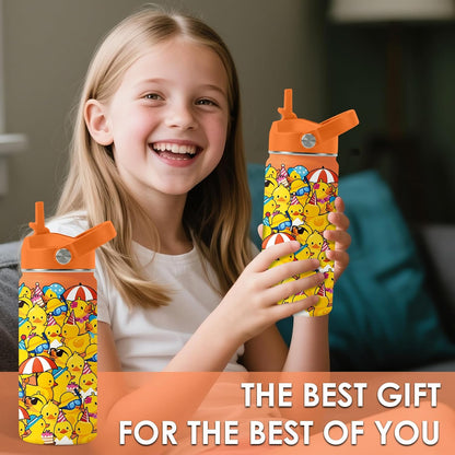 Strawberry Gifts for Kids - 16oz Pink Kids Water Bottle with Straw Lid, Stainless Steel Insulated Water Bottle, Leakproof, BPA-Free, for Girls, School, Strawberry Lover Children Birthday Gift Cup(1pc)