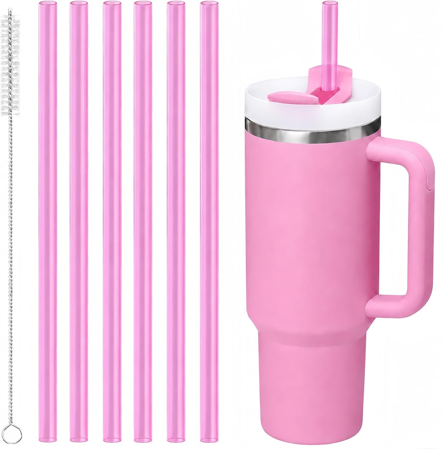 Joshey 12 Inch Tritan Replacement Straws for Stanley 40oz Tumbler - 6 Pack Reusable Long Straws with Cleaning Brush, Fits 30oz & 40oz Stanley Cup Accessories, BPA-Free (6 Colors)