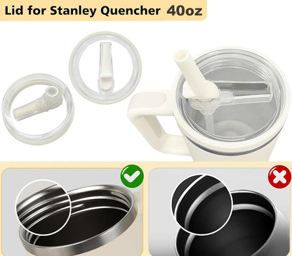 2 Pack 40oz Detachable Flip Straw Lid Replacement for Stanley Quencher H2.0 and ProTour,Leak Proof and Dust-Proof Lid,Reusable Tumbler Cover for Stanley Cup (White, 40oz)