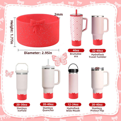 2PCS Bow Silicone Boot for Stanley Quencher Tumbler 30oz 40oz & IceFlow 20oz 30oz& Hydro Flask Water Bottle 12-24 oz Protective Bottom Sleeve Cover for Stanley Cup Accessories& Owala 24oz