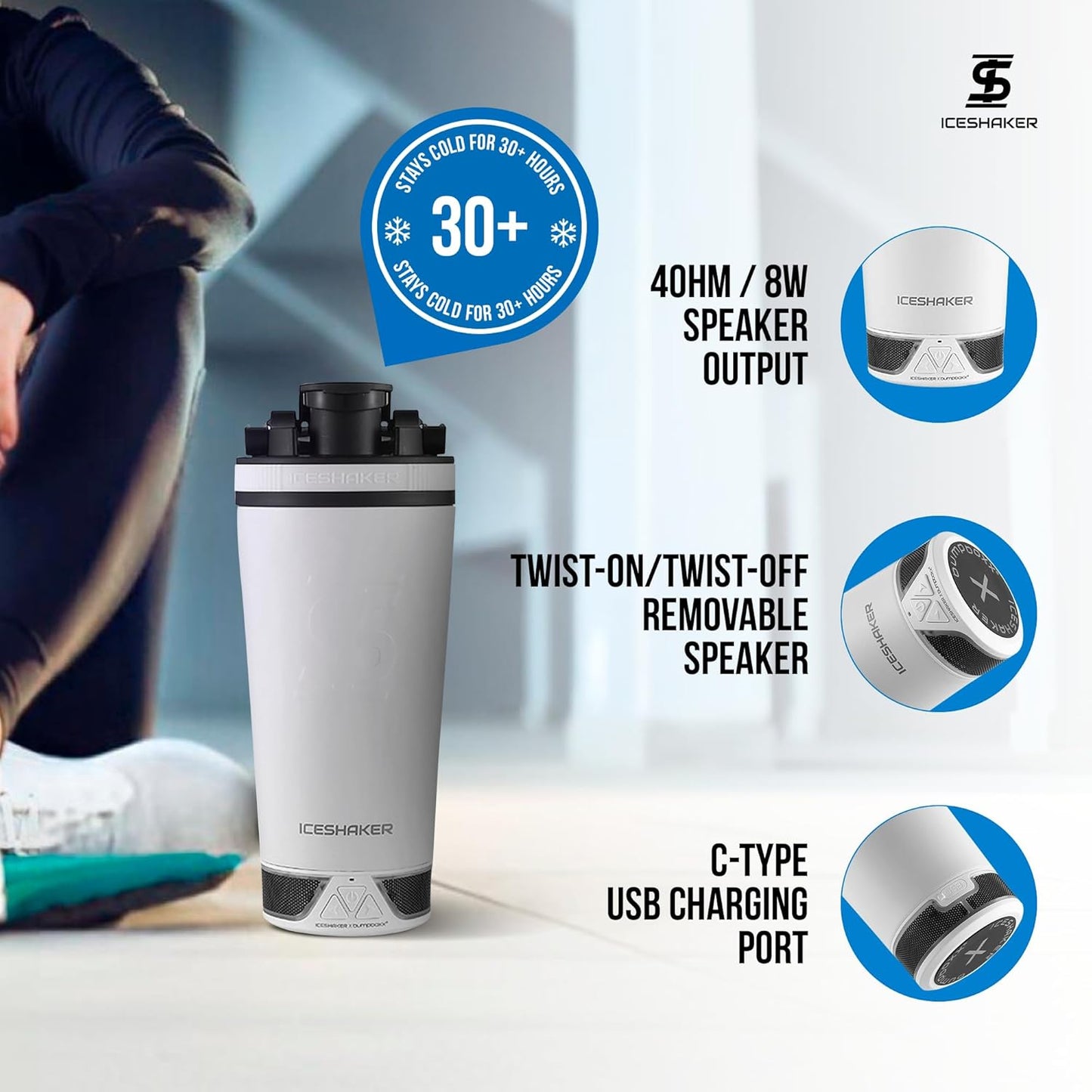 Ice Shaker Insulated Stainless Steel Shaker Bottle | 26oz, Black | Cold for 30+ Hours | Insulated Cup with Twist-on Agitator | Odor-Free Bottle for Protein Shakes, Water, Smoothies, Cocktails