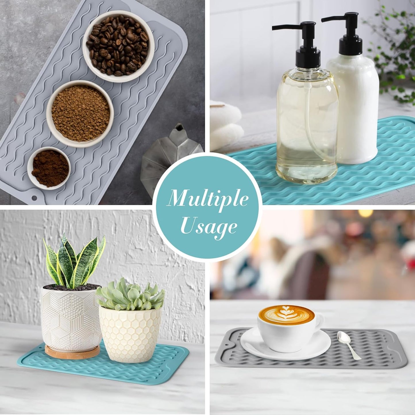 Silicone Dish Drying Mat, Multipurpose Heat Resistant 600 ℉ 7-Inch Food Grade & BPA Free. Non-Slip Trivet mats for Cup, Hot Pot, Hot Dishes