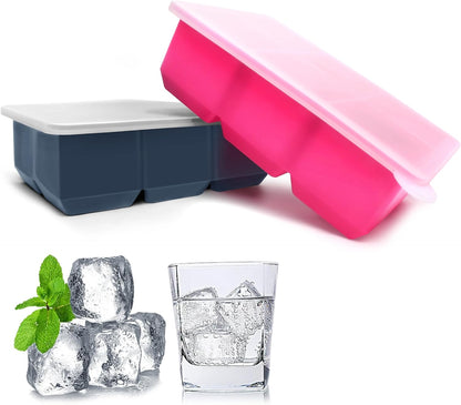 Excnorm Silicone Ice Cube Trays 3 Pack - Large Size Silicone Ice Cube Molds with Leak Proof Removable Lid Square Ice Cube Tray And BPA Free for Cocktail,Whiskey, Stackable Flexible Ice