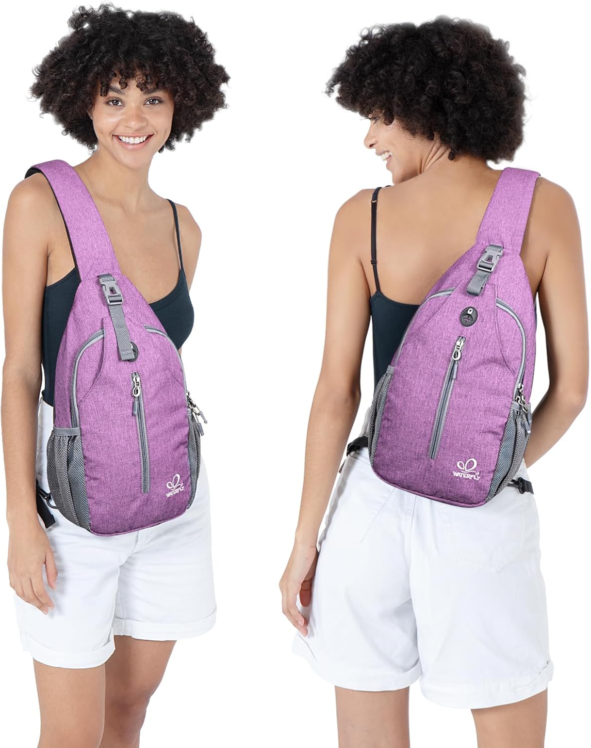 WATERFLY Crossbody Sling Backpack Sling Bag Travel Hiking Chest Bag Daypack (Black)