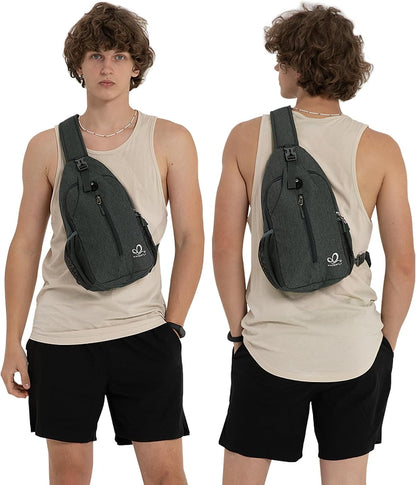 WATERFLY Crossbody Sling Backpack Sling Bag Travel Hiking Chest Bag Daypack (Black)