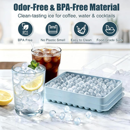WIBIMEN Mini Ice Cube Trays, 0.55” Tiny Pebble Ice for Iced Coffee & Cocktails, Fast Chill, Easy Twist Release, Stackable with Lid & Storage Bin (4 Pack, Blue)