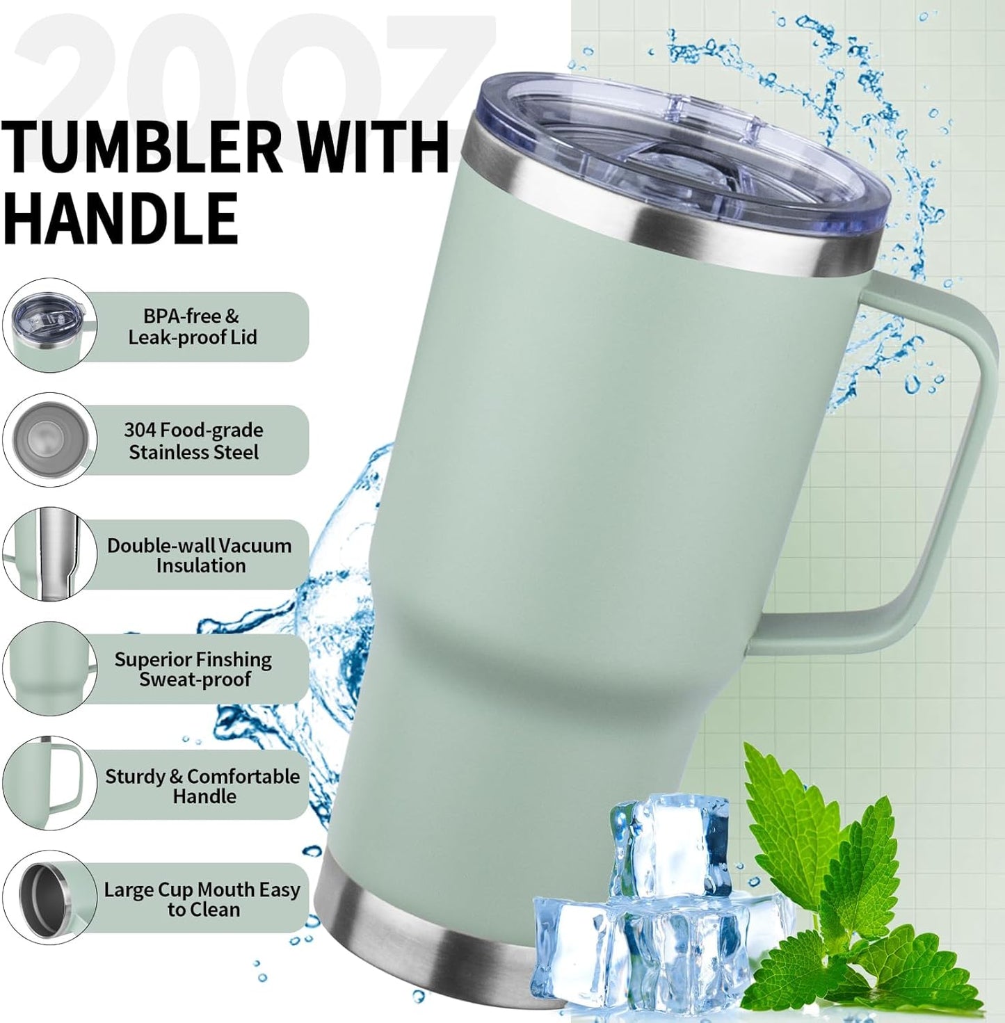 20oz Insulated Tumbler with Handle Stainless Steel Travel Coffee Mug with Lid and Straw Double Wall Vacuum Leak-proof Reusable Thermal Water Cup for Hot and Cold Drinks (Purple,1 Pack)