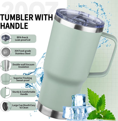 20oz Insulated Tumbler with Handle Stainless Steel Travel Coffee Mug with Lid and Straw Double Wall Vacuum Leak-proof Reusable Thermal Water Cup for Hot and Cold Drinks (Purple,1 Pack)