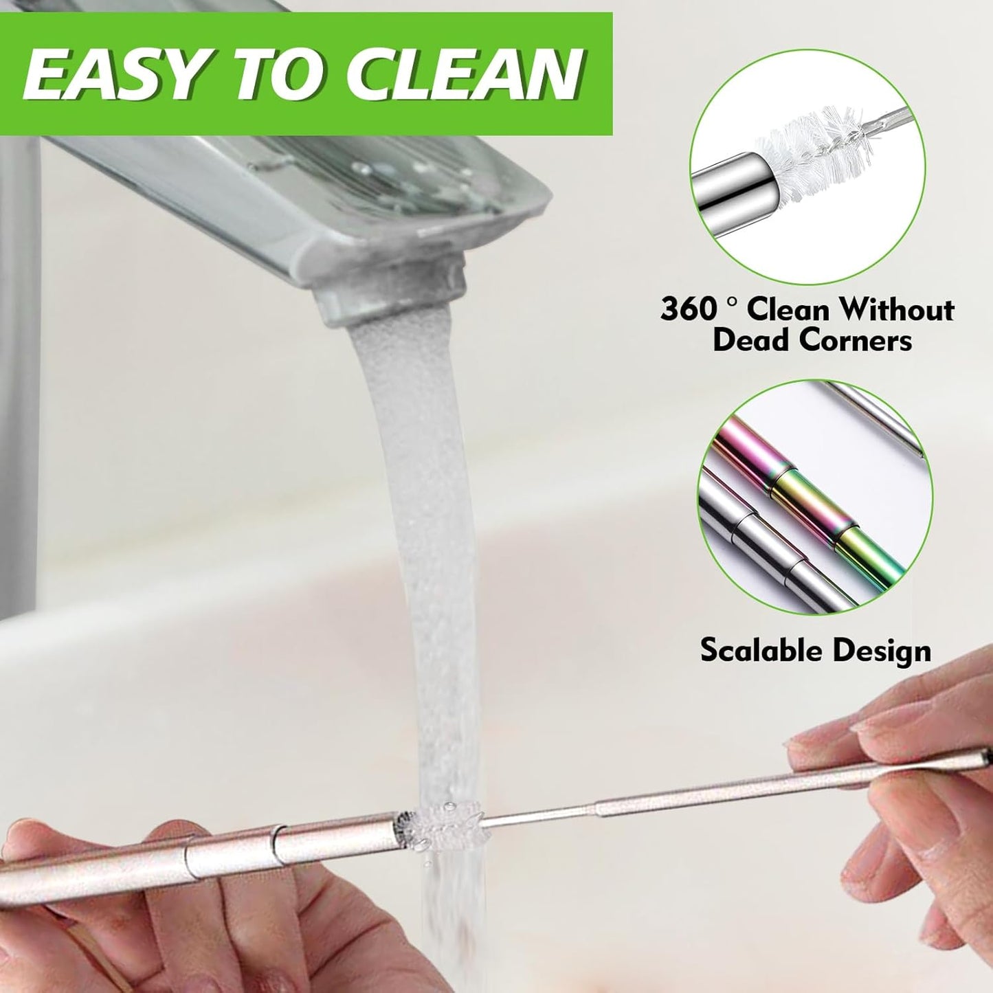 Reusable Straws 5Pack Collapsible Portable Metal Straw Reusable Foldable Stainless Steel Drinking Travel Telescopic Straw with Case, Straws Brush
