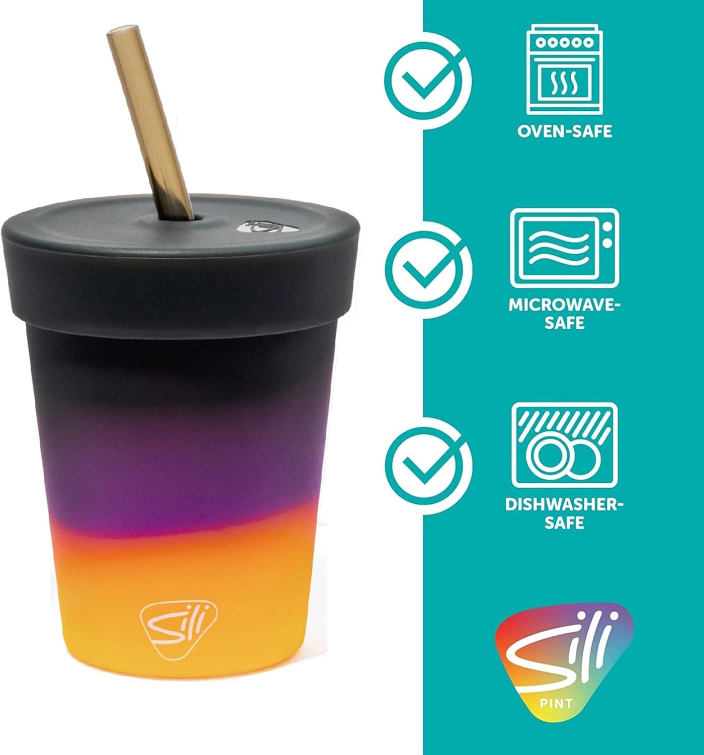 Silipint 8oz Silicone Tumbler with Straw and Lid – Unbreakable, BPA Free, Non-Toxic, Dishwasher, Microwave, Freezer Safe Tumbler Cup – Drinkware for Juice, Smoothies, Coffee (Cool Berry Crush)